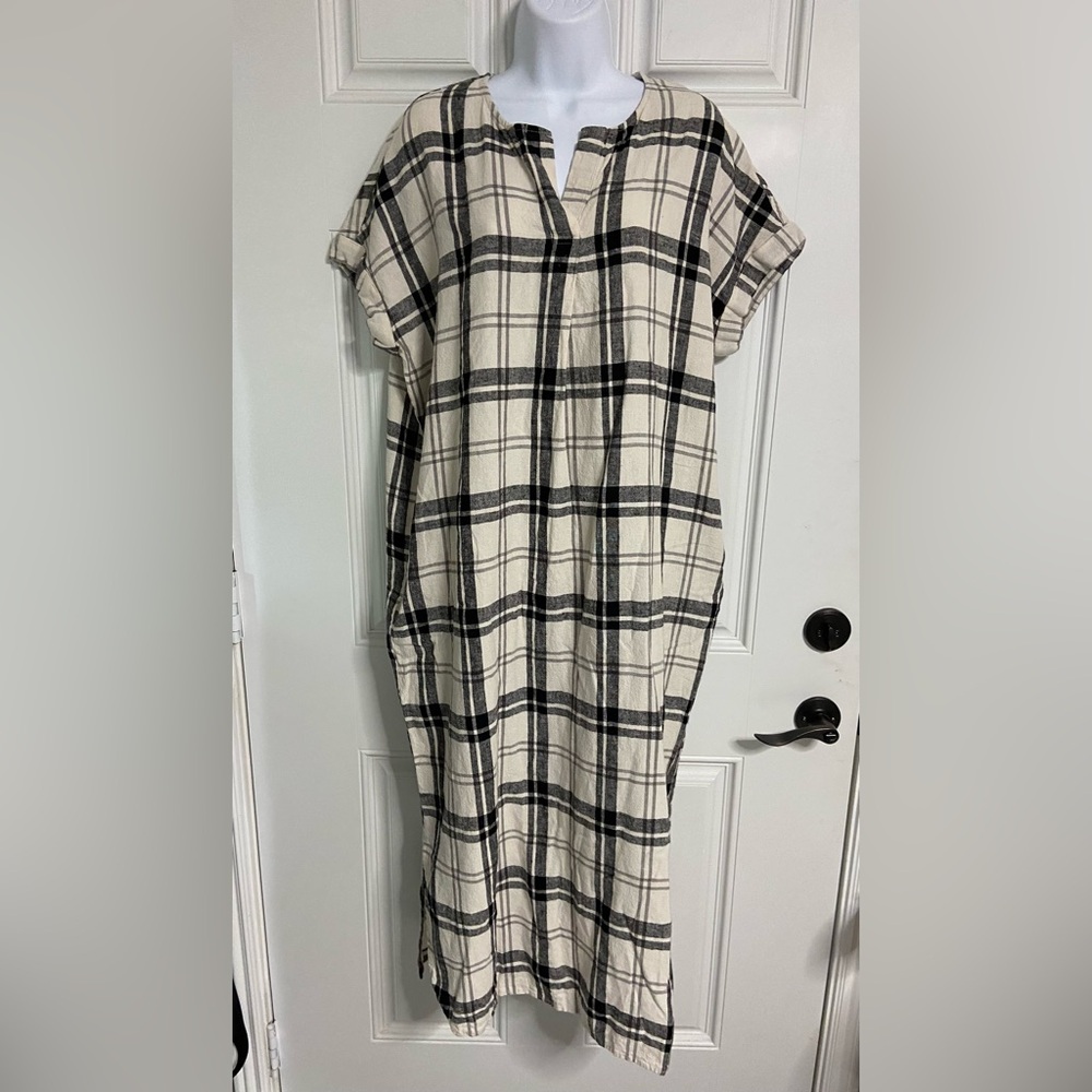 D2- AMERICAN HOLIC Plaid LINEN-Blend Maxi Dress